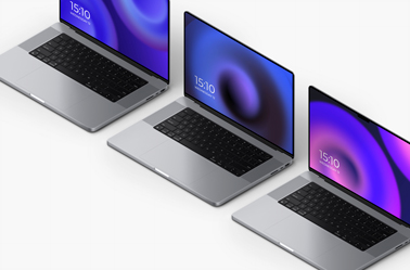 Three MacBook Pro 16 Laptops High Angle View