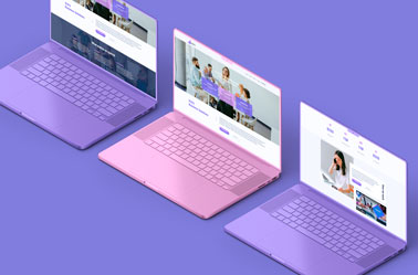 Three MacBook Pro 16 Laptops on Purple Surface