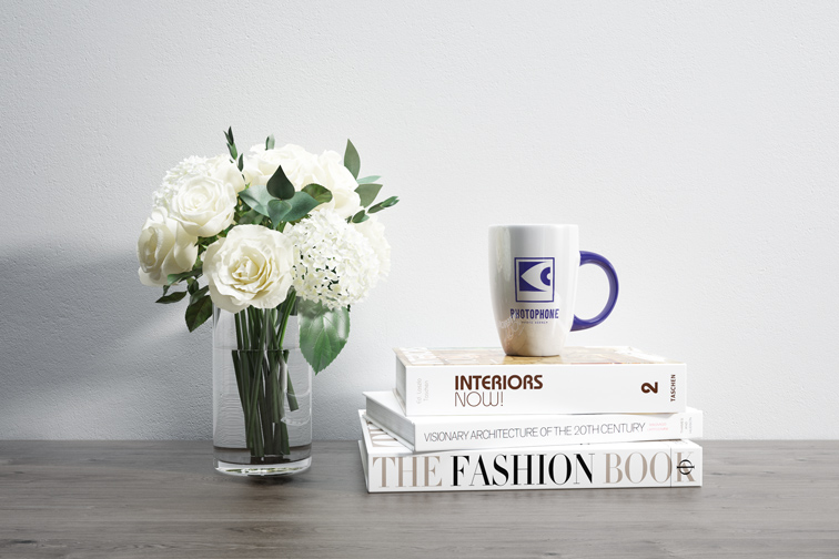 Flowers and a Curved Handle Mug