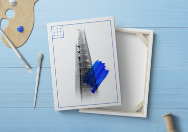 Croquis avec pinceaux, vue en plongée