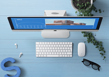 iMac sur un bureau, vue en plongée