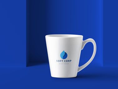 A White Coffee Mug on Blue Background