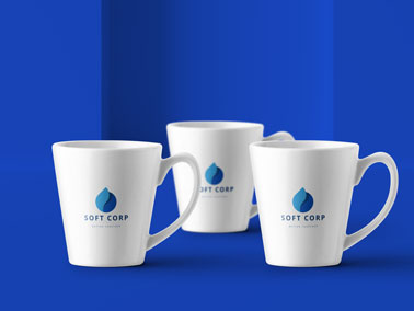 Three Coffee Mugs on a Blue Background