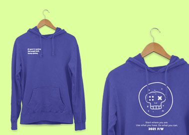 Two Hanging Hoodies, One with a Zoom In View