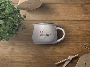 Ceramic Mug With a Plant and a Clock