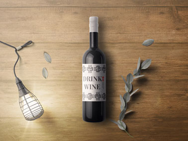 Wine Bottle on a Wooden Table 