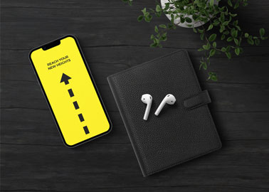 iPhone With AirPods and a Wallet