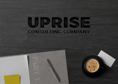 Company Logo Holder Carved in a Black Table