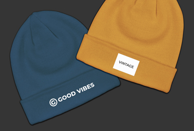 Two Trendy Beanies Closeup View