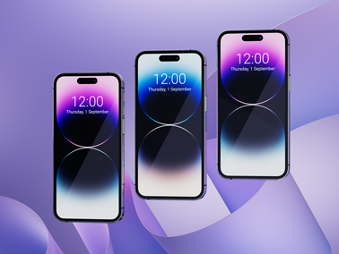 Tres modelos de iPhone 14 Pro Max uno al lado del otro