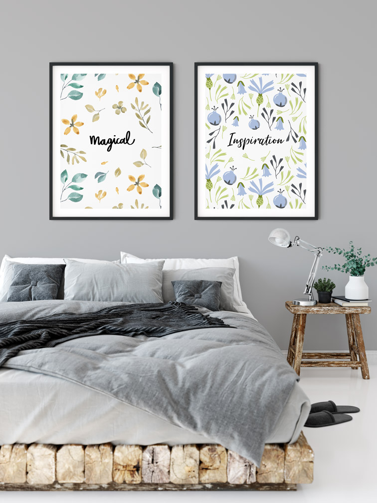 Two Vertical Frames in a Bedroom