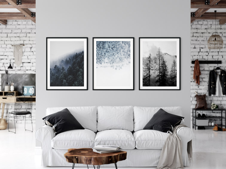 Three Similar Frames Above Sofa