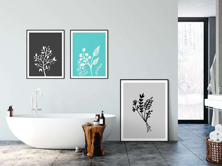 Three Vertical Frames in a Bathroom