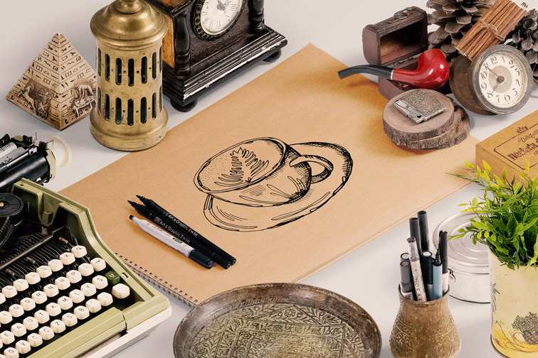 Kraft Sketchbook with Art Equipment