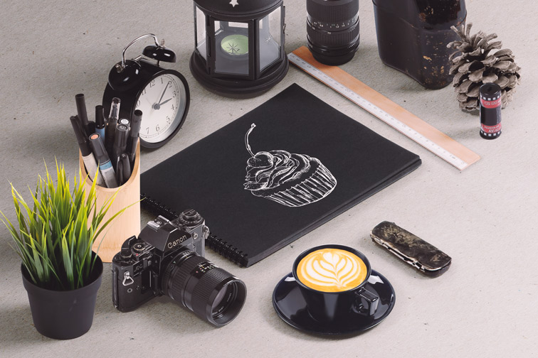 Black Sketchbook with Art Equipment