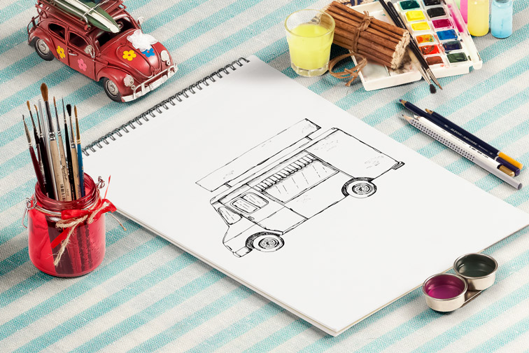 Sketchbook with Watercolor Brushes