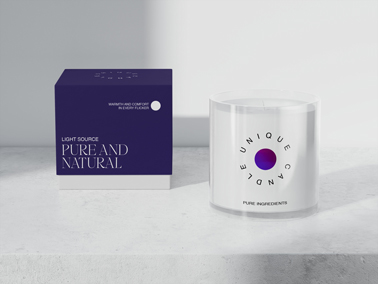 大理石の表面にろうそくとボックス