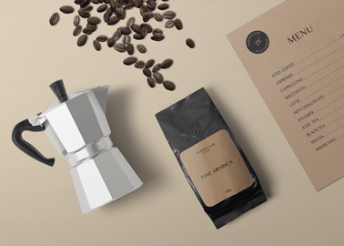 Coffee Pot With Beans High Angle View