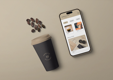 Paper Cup and Coffee Beans With an iPhone
