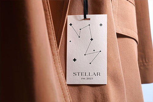Apparel Tag on a Brown Jacket