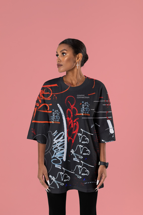 Woman Wearing a T-Shirt Half View