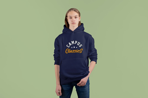 Man Wearing a Hoodie Half View