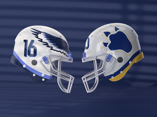 Two Helmets Facing Each Other