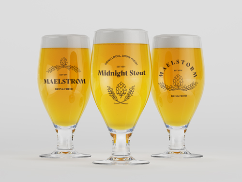 Three Beer Glasses Front View