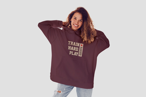 Woman Wearing a Varsity Hoodie