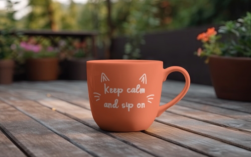 Cute Tea Mug in a House Garden