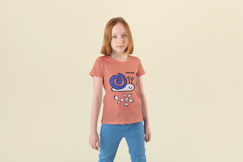 Kid Wearing a T-Shirt Half View