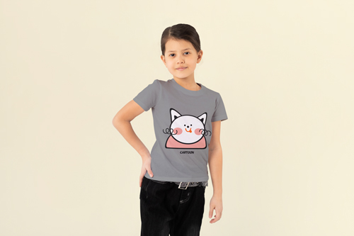 Girl Wearing a T-Shirt Half View