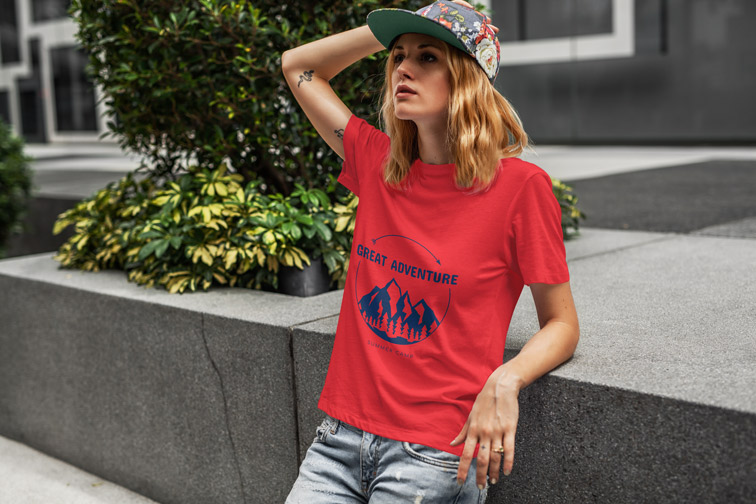 Girl in T-shirt Leaning on a Concrete Block