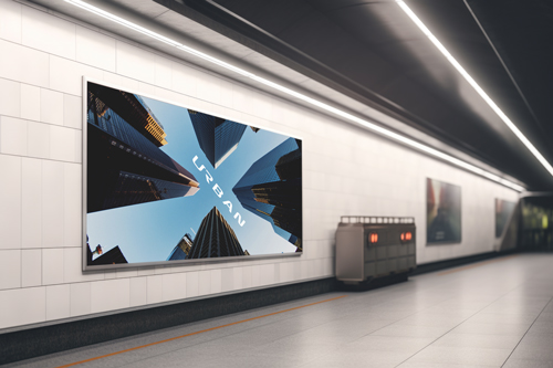 Ad Display in a Subway Corridor