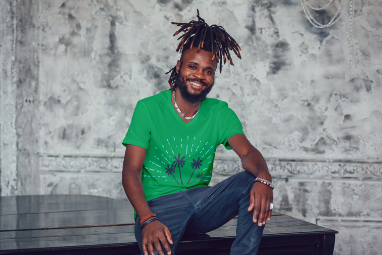 Sitting Man on a Grey Marble Background