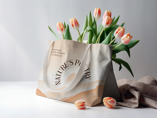 Tote Bag With Orange Tulips Inside
