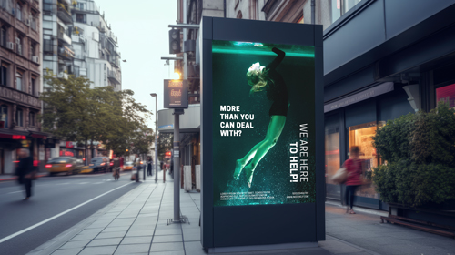 Vertical Advertisement on a Sidewalk