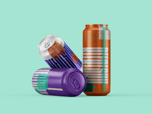 Drink Cans Covered in Water Drops