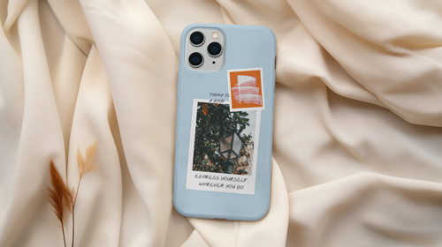 Mobile Phone on Wrinkled Bedsheets