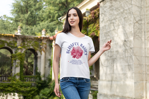 Woman in a T-Shirt Half View