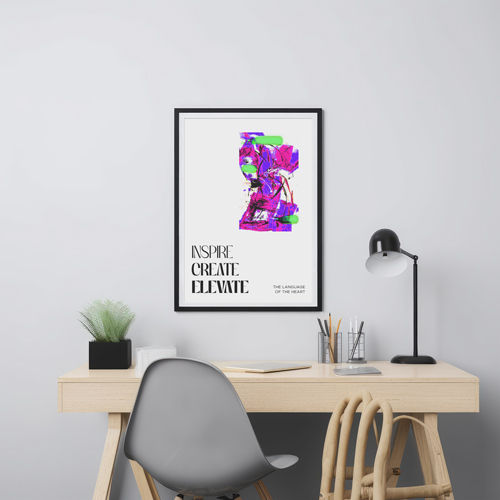 Office Desk With a Frame Above