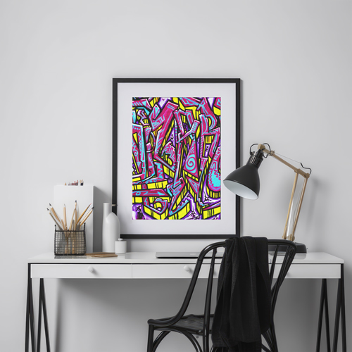 White Desk With an Artwork Above