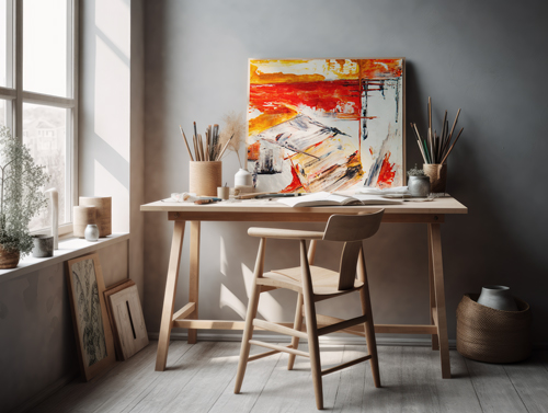 Wooden Desk in an Artist's Studio