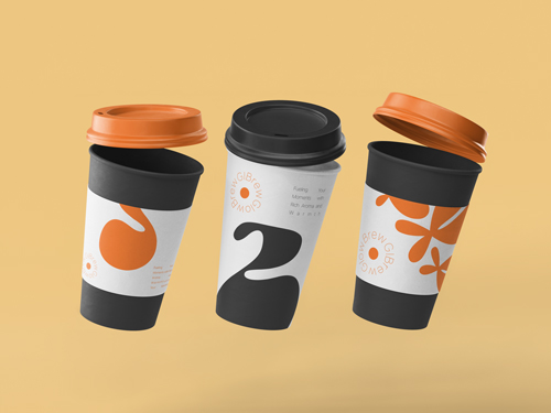 Trio of Coffee Cups in the Air