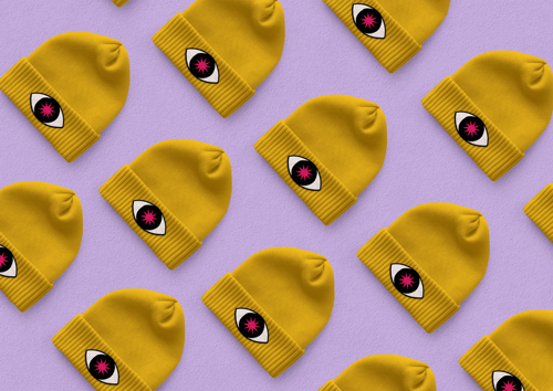 Vista superior de colección de gorros