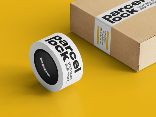 Ruban à côté d'une boîte en carton