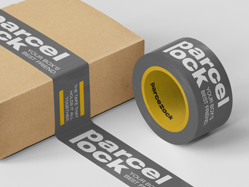 Ruban adhésif à côté d'une boîte de livraison