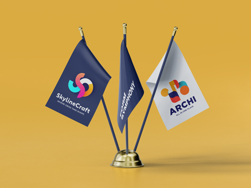 Corporate Flags on a Metal Stand