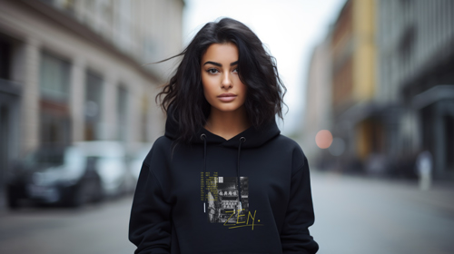 Woman Wearing a Varsity Hoodie