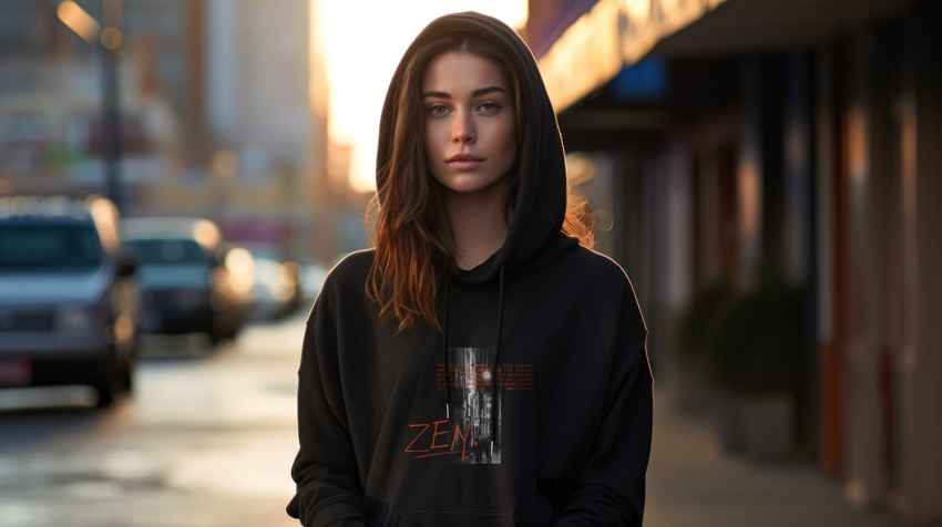 Woman in Trendy Hooded Sweatshirt